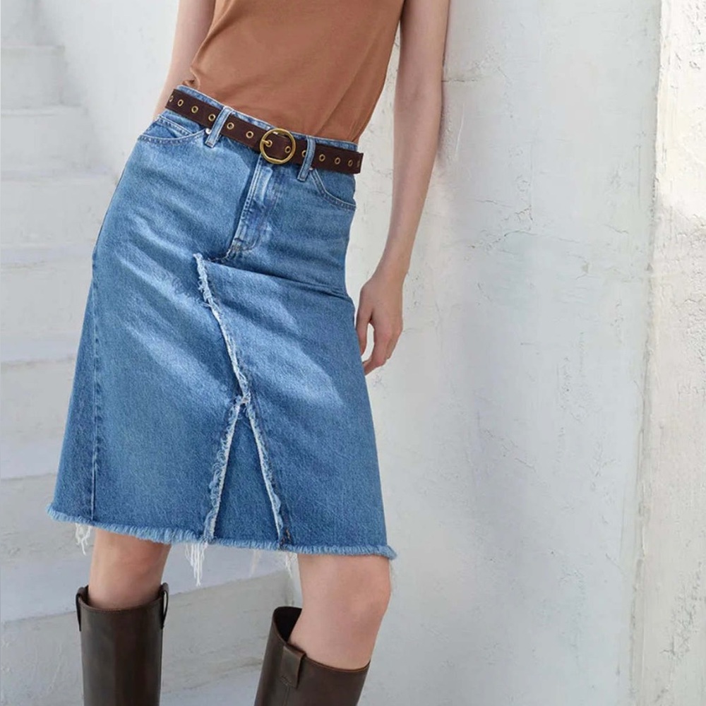 Frame Deconstructed Mabel Blue Denim Midi Skirt 32 or L